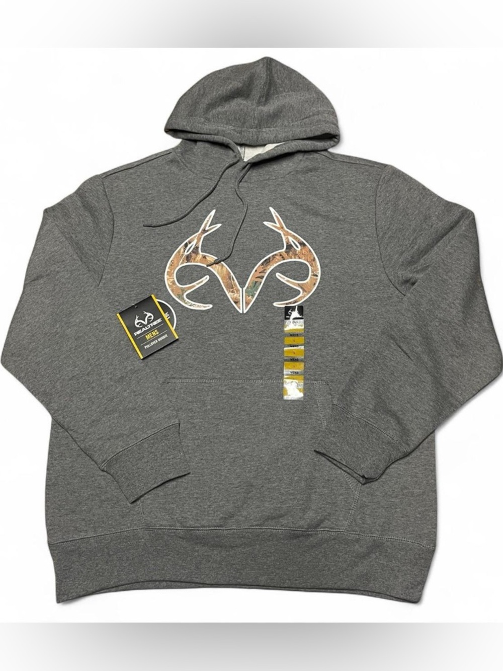 Realtree Hoodie Sweatshirt Men Size Large Grey Graphic Logo Pullover Cotton NWT